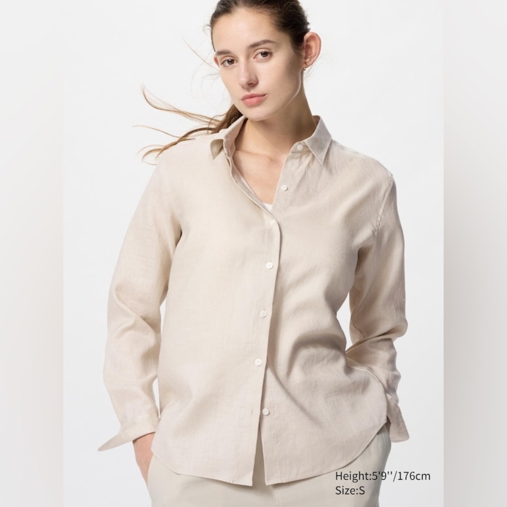 Uniqlo premium linen shirt long sleeve XS & Small in natural
